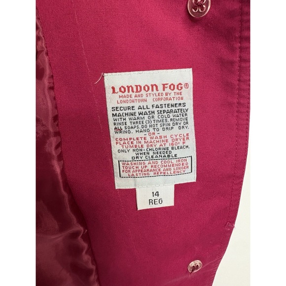 Vintage London Fog Fuchsia Trench Coat Women Size 14 Reg - Picture 10 of 12
